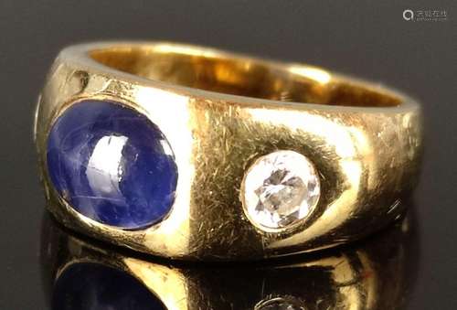 Sapphire diamond ring, center sapphire cabochon, n…