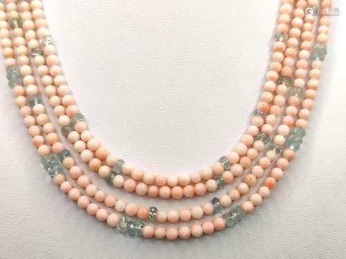 Coral aquamarine necklace, 4-row, magnificent neck…