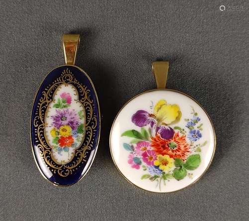 Two Meissen brooches / pendants, each with polychr…