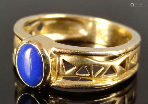 Lapis lazuli ring, perforated ring band, 585/14K y…