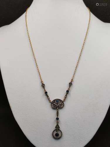 Chain, center element with small sapphires and dia…