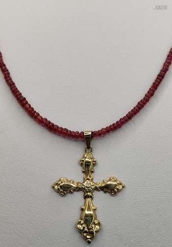 Cross pendant on ruby chain, relief cross (4,3x3cm…