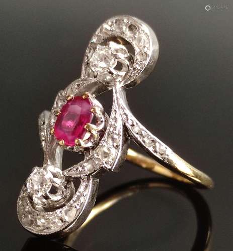 Art-Déco ruby diamond ring, delicately worked fron…