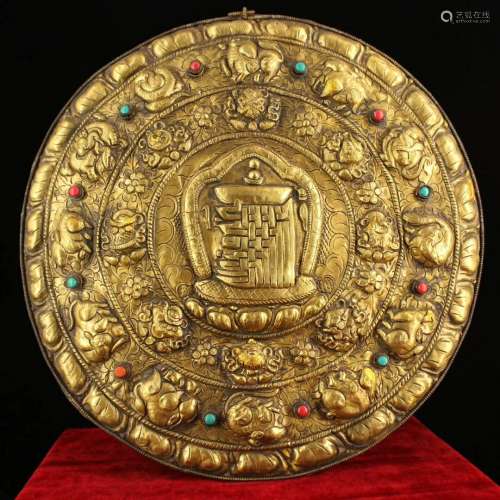 铜鎏金錾刻坛城唐卡