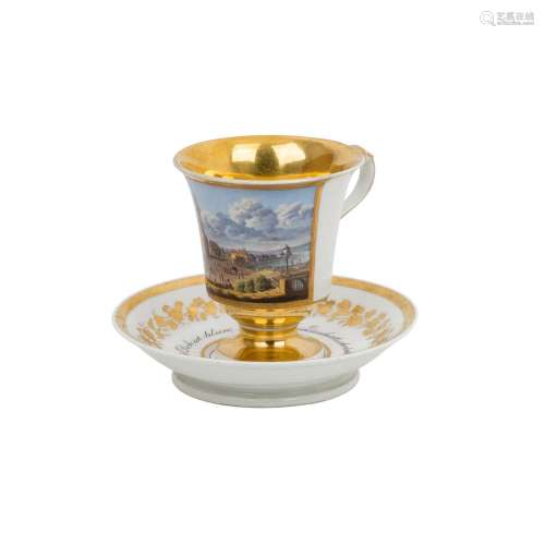 MEISSEN Biedermeier-Tasse und Untertasse 'Dresden'...