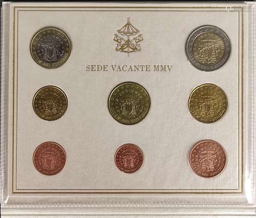 Vatican KMS 2005, Sedesvakanza, 8 coins, 1 and 2 E…