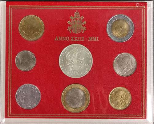 Vatican KMS 2001, 8 coins: 10, 20, 50, 100, 200, 5…