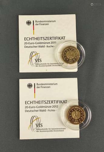 2 Gold coins, 20 Euro, "German Forest", limited ed...