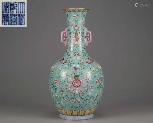 A Famille Rose Floral Vase Qing Dyn.