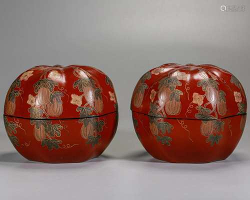 Pair Polychrome Lacquer Chess Boxes Qing Dyn.