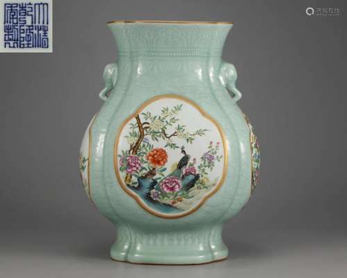 A Famille Rose Zun Vase Qing Dyn.