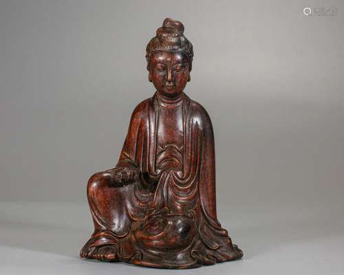 A Carved Aloes-wood Seated Guanyin Qing Dyn.