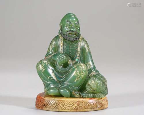 A Carved Jasper Jade Arhat Qing Dyn.