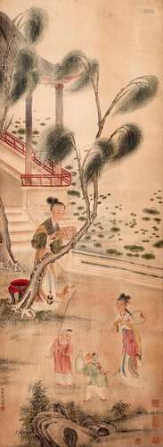 A Chinese Scroll Painting By Qiu Ying