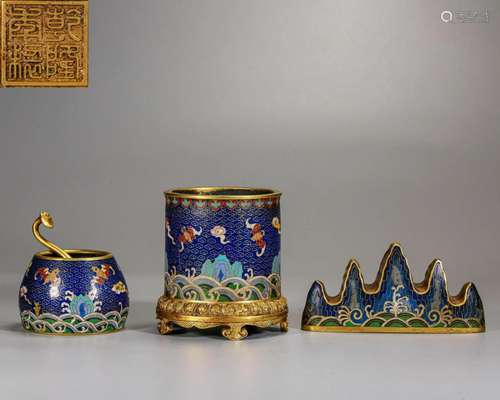 A Set of Cloisonne Enamel Scholar Items Qing Dyn.