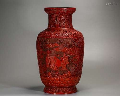 A Carved Cinnabar Lacquer Vase Qing Dyn.