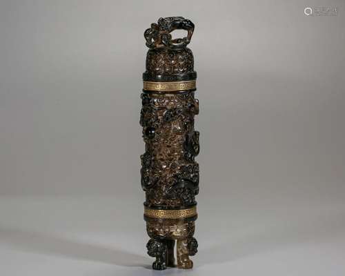 A Carved Smoky Quartz Incense Holder Qing Dyn.