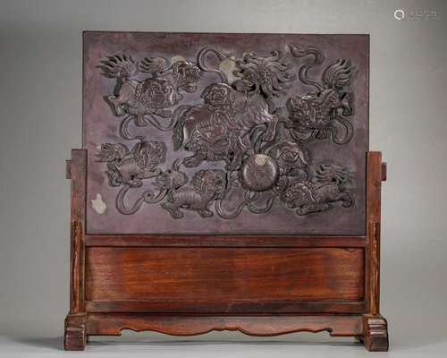 A Carved Stone Table Screen Qing Dyn.