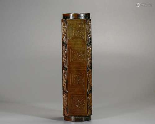 A Carved Russet Jade Cong Shang Dyn.