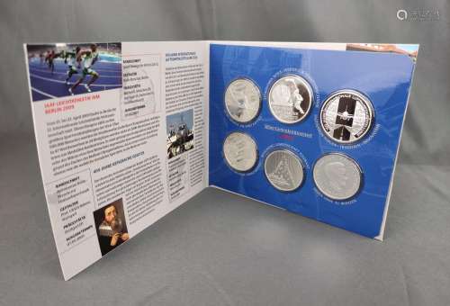 Silver commemorative coin set, FRG, 2009, with 6x1…