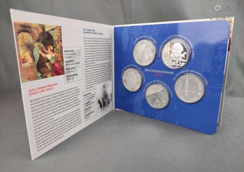 Silver commemorative coin set, FRG, 2014, with 5x1…