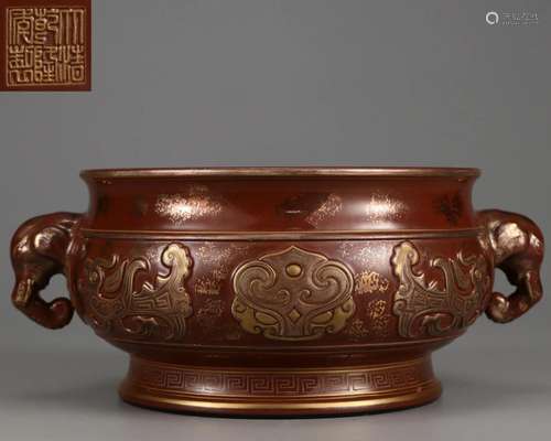 An Aubergine Glazed Censer Qing Dyn.