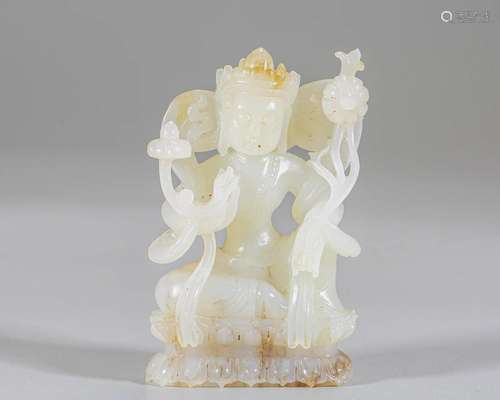 A Carved White Jade Bodhisattva Qing Dyn.