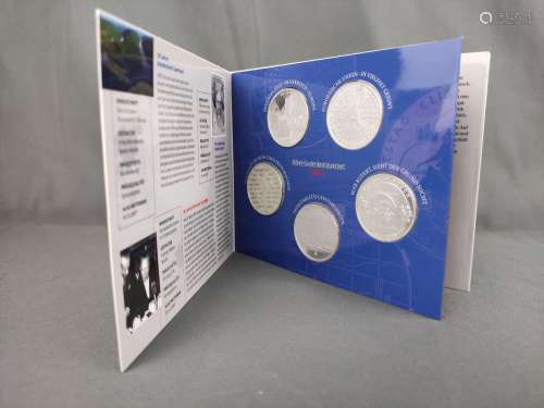 Silver commemorative coin set, BRD, 2007, with 5x1…