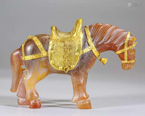 A Bronze-gilt Mounted Agate Horse Han Dyn.