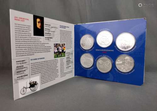 Silver commemorative coin set, FRG, 2011, with 6x1…