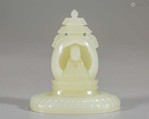 A Carved White Jade Guanyin Qing Dyn.