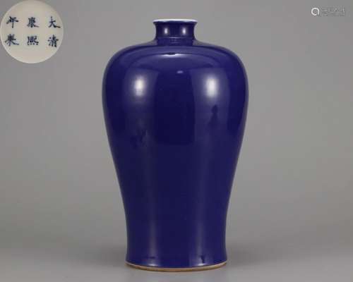 A Blue Glazed Vase Meiping Qing Dyn.