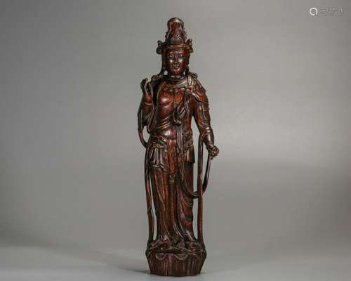 A Carved Aloes-wood Standing Guanyin Qing Dyn.