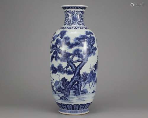 A Blue and White Deers Vase Qing Dyn.