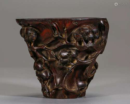 A Carved Rosewood Rhyton Qing Dyn.