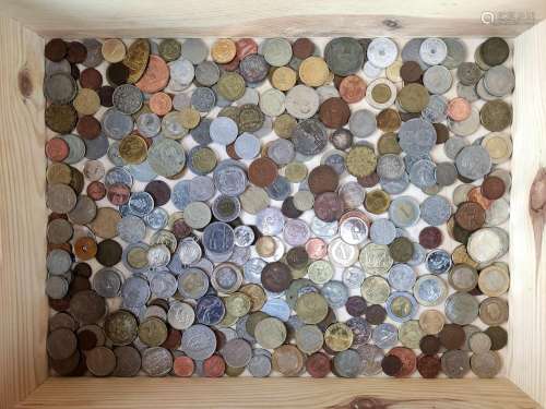 Large coin box, with over 150 coins from all over …