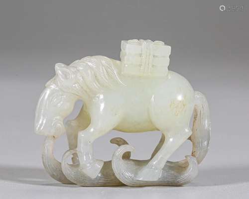 A Carved White Jade Horse Qing Dyn.