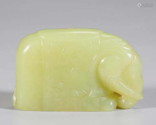 A Carved Yellow Jade Elephant Qing Dyn.