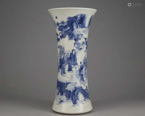 A Blue and White Beaker Vase Gu Qing Dyn.