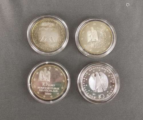 4 silver coins, commemorative, each of 10 Euro, st…