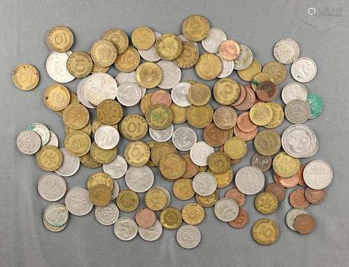 Large assortment German Mark coins, 128 coins, 10x…