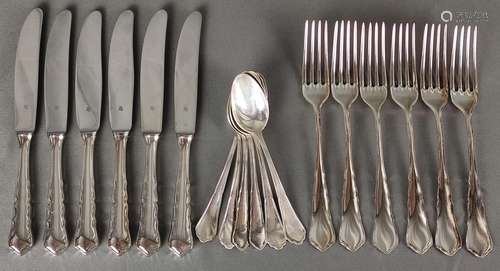 Cutlery set for 6 persons, "Chippendale" endings, ...