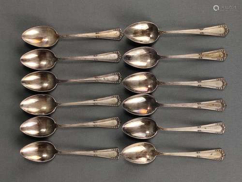 12 coffee spoons, silver 800, pointed flared handl…