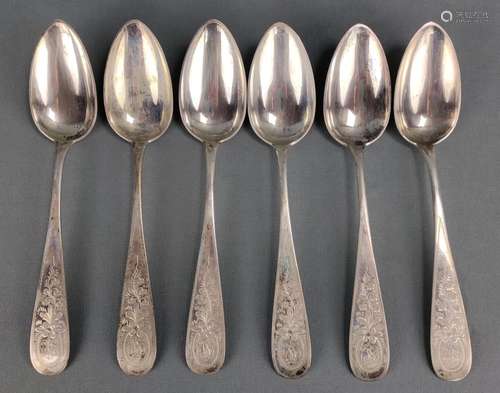 6 soup spoons, silver 800, rounded handle with cha…