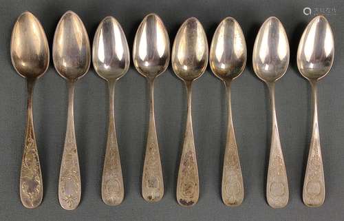 8 coffee spoons, silver 800, rounded handle with c…