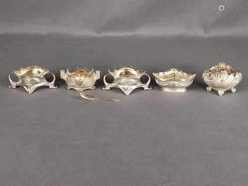 Lot of 5 salters/salt vessels, all with colorless …