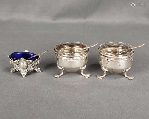 3 saliers, two sterling silver with colorless glas…