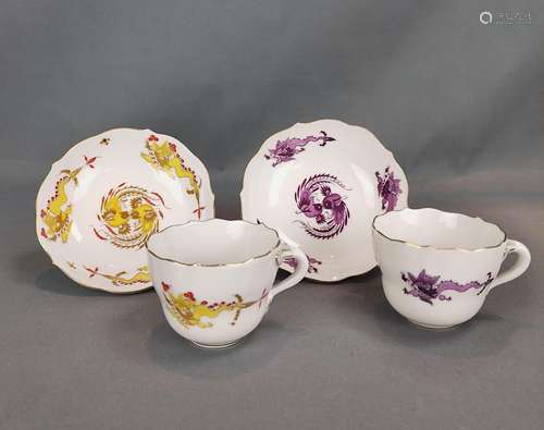 Two demitasse cups, sword mark Meissen, 2nd choice…