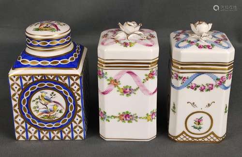 Three lidded boxes, one rectangular basic form, de…