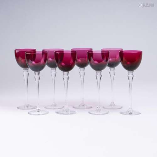 A Set of 8 Hock Glasses, red.